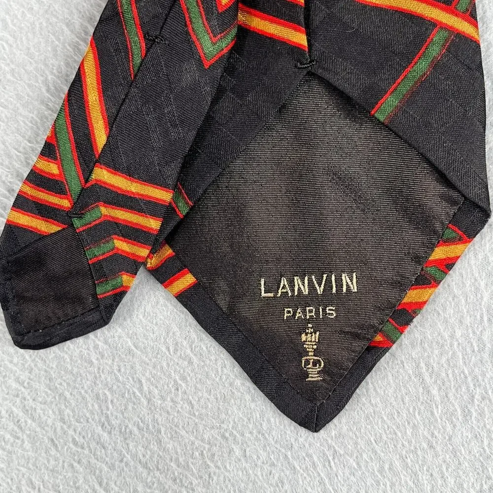 Lanvin Chemisier Paris Necktie Black Colorful Geometric Silk Mens Tie